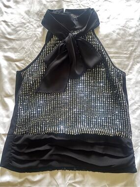 Black Sequin Tie-Neck Halter Camisole